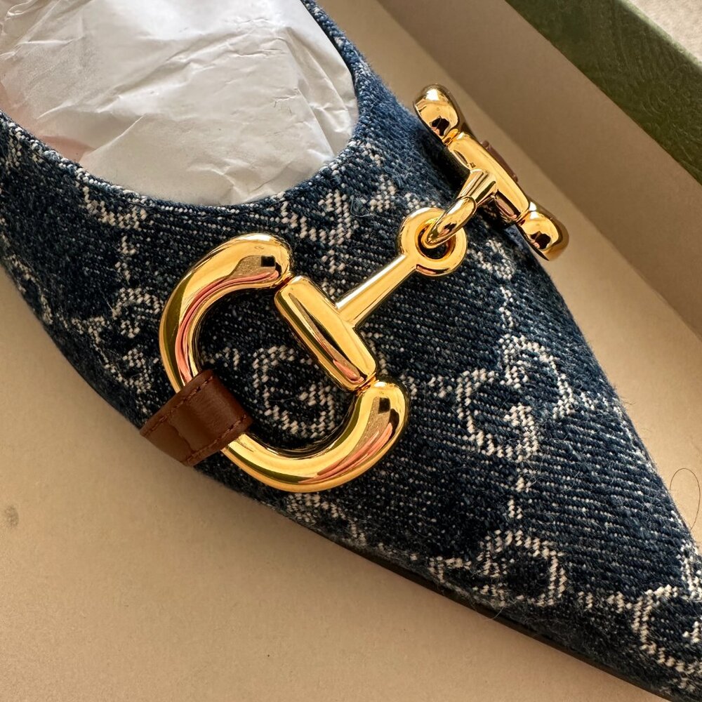 New Denim Monogramed Gucci Flats - Picture 2 of 16